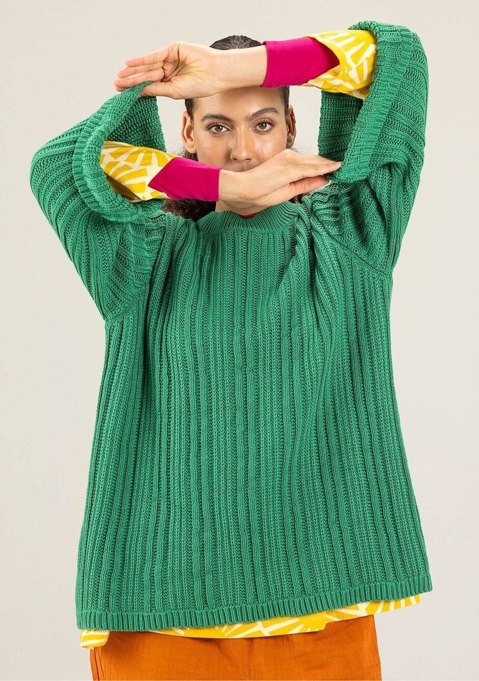 Gudrun Sjoden Women’s Kelly Green Midori Oversized Organic Cotton Fisherman Knit